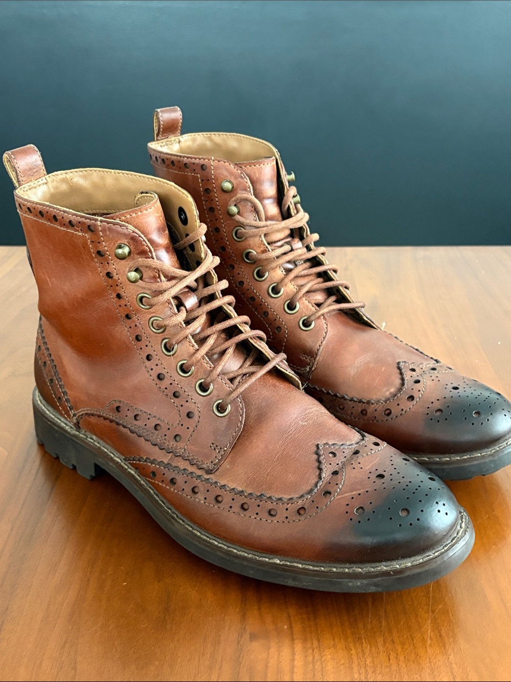 Clarks Montacute Lord Wing Tip Brogue Leather Boots, size 10